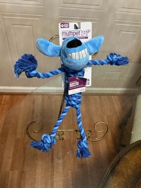 Multipet Loofa Pink Dog W/Rope Body Dog Toy Squeaky 14”